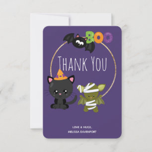 Carte De Remerciements Cute Halloween Chat, chauve-souris et maman Boo