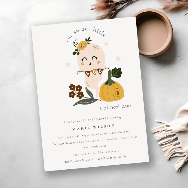 Carte De Remerciements Cute Halloween Ghost Little Boo Baby shower Invita (Créateur téléchargé)