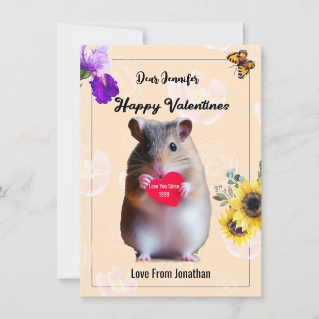 Carte De Remerciements Cute Hamster Design Coeur et flore Valentine (Devant)