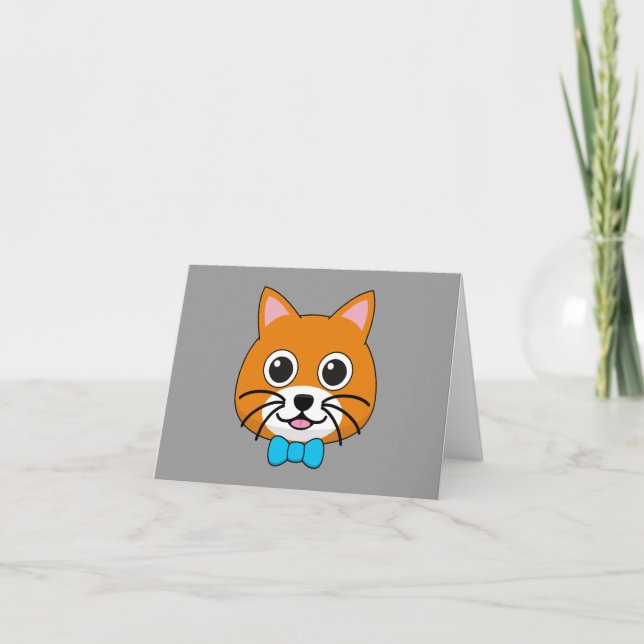 Carte De Remerciements Cute Happy Ginger Cat avec Papillon (Devant)
