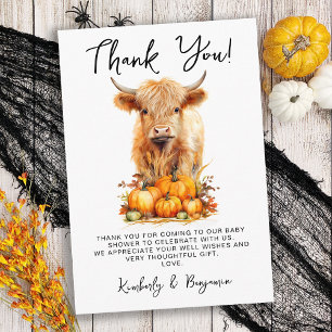 Carte De Remerciements Cute Highland Cow Automne Citrouille Baby shower