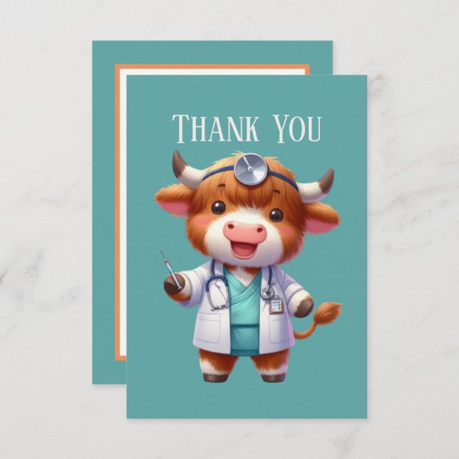 Carte De Remerciements Cute Highland vache Doctor ajouter un message (Devant / Derrière)