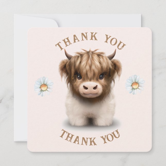 Carte De Remerciements Cute Highlands Scottish Cow (Devant)