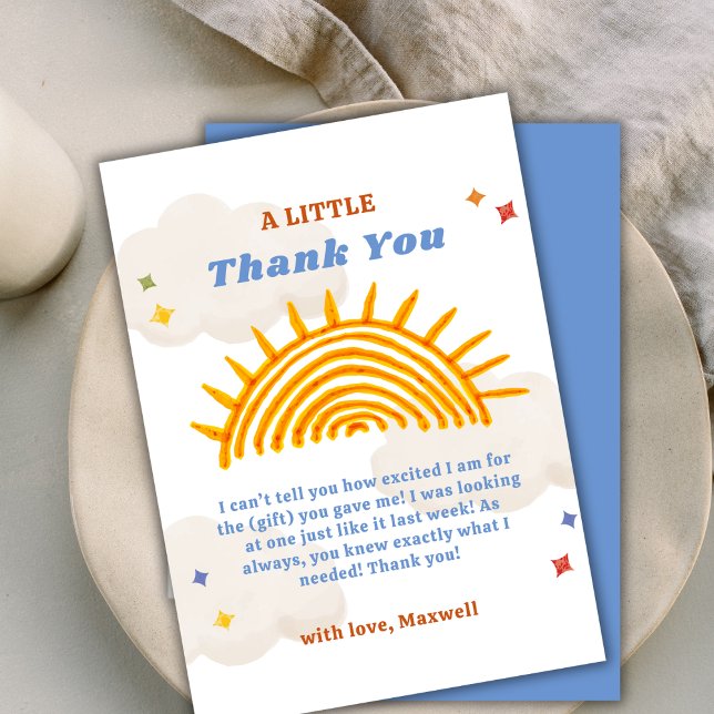 Carte De Remerciements Cute Ici Vient Le Baby shower Son Sunshine (Cute Here Comes The Son Sunshine Baby Shower Thank You Card)