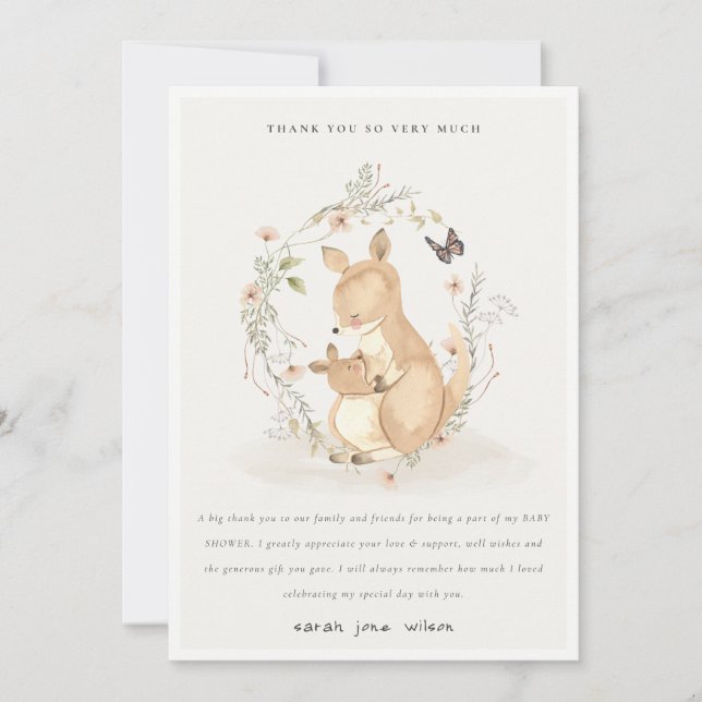 Carte De Remerciements Cute Joey Mama Kangaroo Baby shower de couronnes f (Devant)