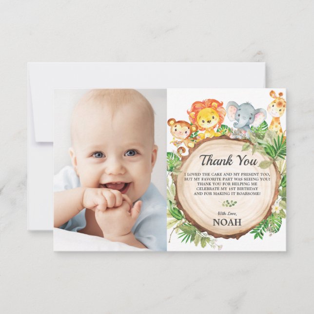 Carte De Remerciements Cute Jungle Animaux Safari Anniversaire Photo (Devant)