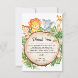 Carte De Remerciements Cute Jungle Animaux Safari Baby shower