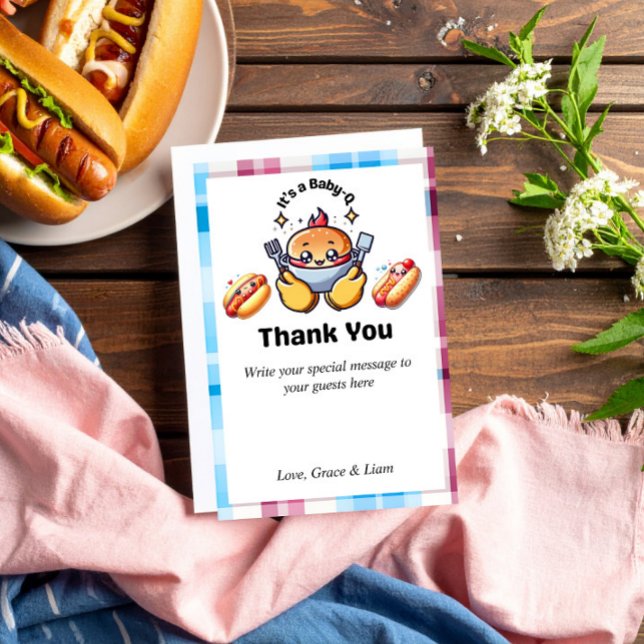 Carte De Remerciements Cute Kawaii Baby-Q Gender Reveal Party (Créateur téléchargé)