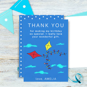 Carte De Remerciements Cute Kites Rouge Jaune avec nom Anniversaire de en