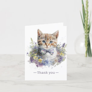 Carte De Remerciements Cute Kitten avec Cravate à la corse