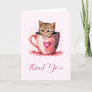 Carte De Remerciements Cute Kitten dans un Teacup avec les coeurs