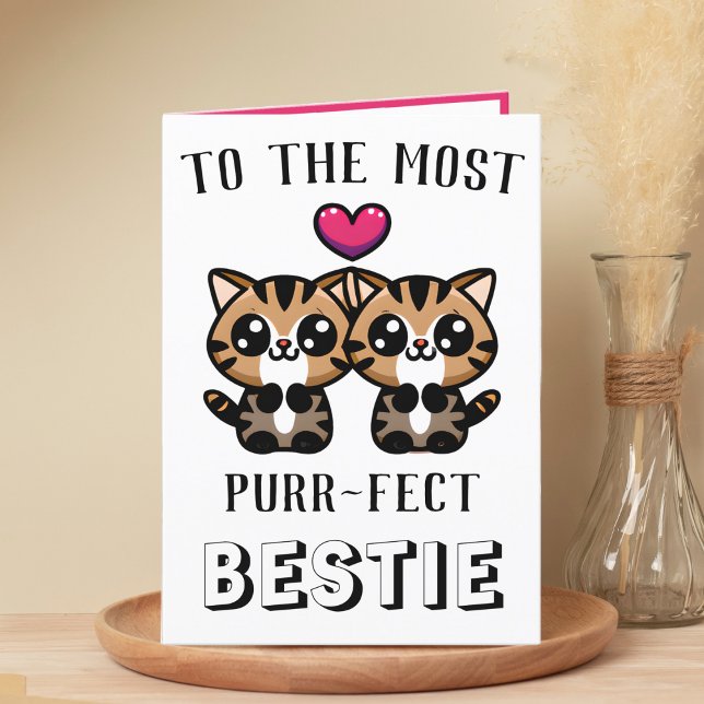 Carte De Remerciements Cute Kitty Chat Kitten Meilleur Ami Joyeux Anniver (cute kitten purr birthday card for best friend)