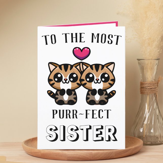 Carte De Remerciements Cute Kitty Chat Kitten Pun Soeur Joyeux Anniversai (cute kitten purr birthday card for sister)