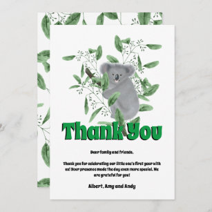 Carte De Remerciements Cute Koala Bear Escalade un Eucalyptus Tree