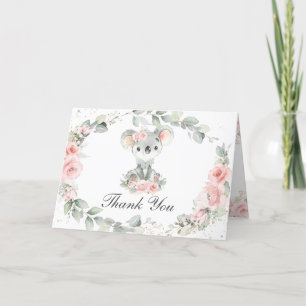 Carte De Remerciements Cute Koalas rose Floral Baby shower fille