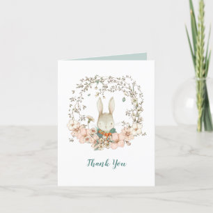 Carte De Remerciements Cute lapin Vintage floral blanc