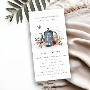 Carte De Remerciements Cute Leaf Rose Floral Teapot Couples Douche Invita