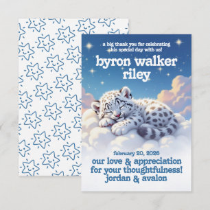 Carte De Remerciements Cute léopard des neiges dormir sur le Baby shower 
