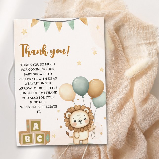 Carte De Remerciements Cute Lion Watercolor Baby Shower Boy (Créateur téléchargé)