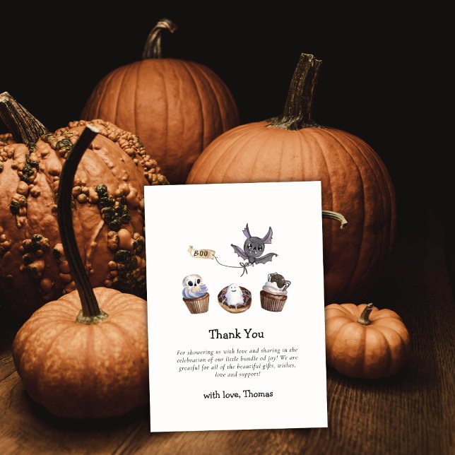 Carte De Remerciements Cute Little Boo Baby shower de cupcake Halloween (Cute Little Boo Halloween cupcake Baby Shower Thank You Card)