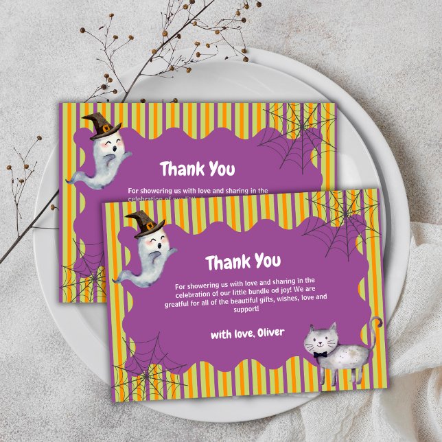 Carte De Remerciements Cute Little Boo Ghost Chat Automne Baby shower d'a (Cute Little Boo Ghost Cat Fall Autumn Baby Shower Thank You Card)
