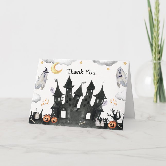 Carte De Remerciements Cute Little Boo Ghost House Baby shower (Devant)