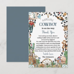 Carte De Remerciements Cute Little Cowboy Western Watercolor Baby shower