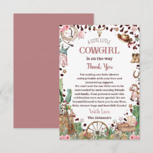 Carte De Remerciements Cute Little Cowgirl Western Aquarelle Baby shower