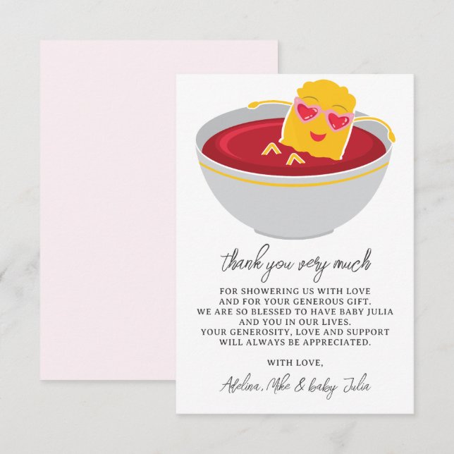 Carte De Remerciements Cute Little Nugget Poulet Nugget Fille Baby shower (Devant / Derrière)