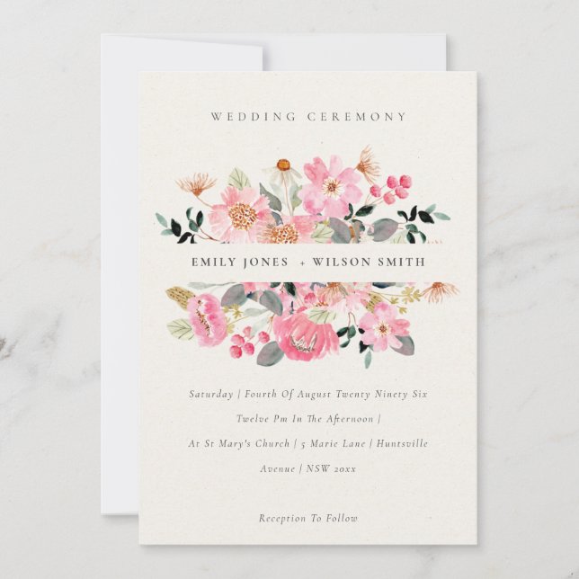 Carte De Remerciements Cute Lively Rose Aquarelle Floral Mariage Inviter (Devant)