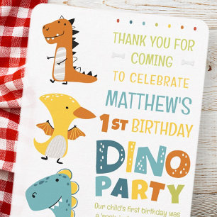 Carte De Remerciements Cute Modern Dino Dinosaur fête d'anniversaire pour