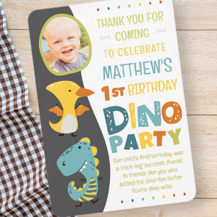 Carte De Remerciements Cute Modern Dinosaur fête d'anniversaire de la pho