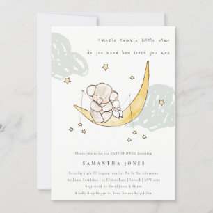 Carte De Remerciements Cute Moon Stars Elephant Bunny Baby shower Invitat