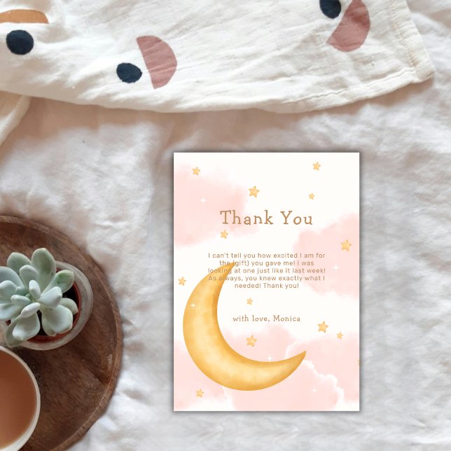 Carte De Remerciements Cute Moon Stars Twinkle Twinkle Girl Baby Douche (Cute Moon Stars Twinkle Twinkle Girl Baby Shower Thank You Card)