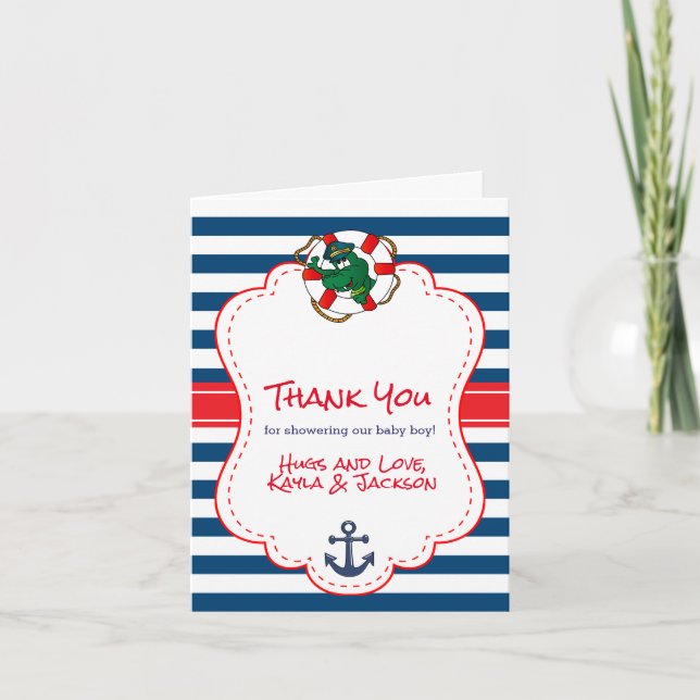 Carte De Remerciements Cute Nautical Alligator Baby Shower Thank You (Devant)