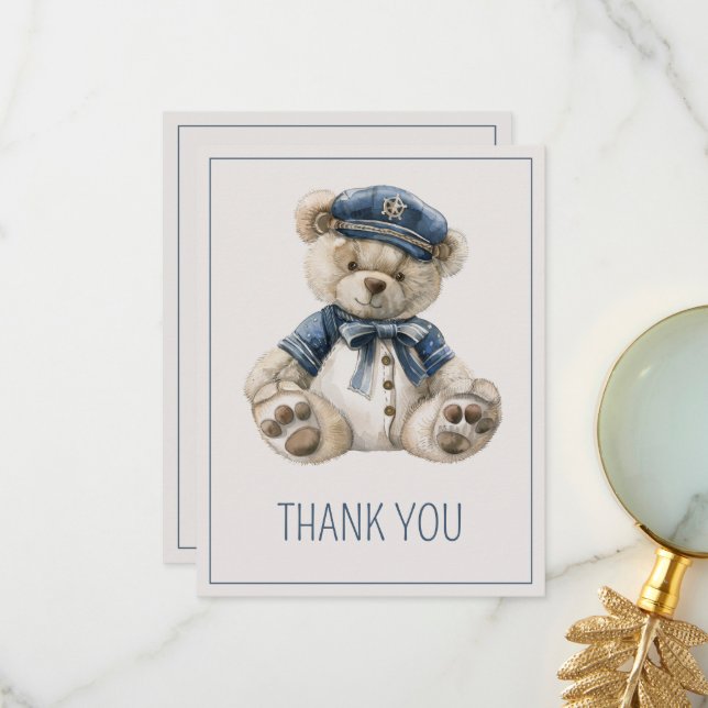 Carte De Remerciements Cute Nautical Blue Baby Bear Baby Shower (Devant/Arrière en situation)