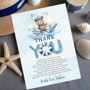 Carte De Remerciements Cute Nautical Blue Boat Teddy Bear Boat Baby showe