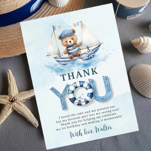 Carte De Remerciements Cute Nautical Blue Boat Teddy Bear Boy Anniversair