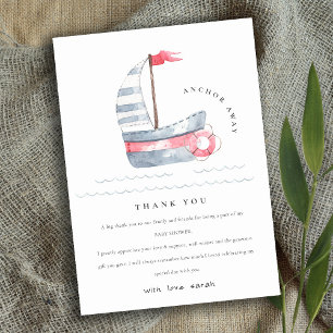 Carte De Remerciements Cute Nautical Pastel Rouge Bleu Baby shower de voi