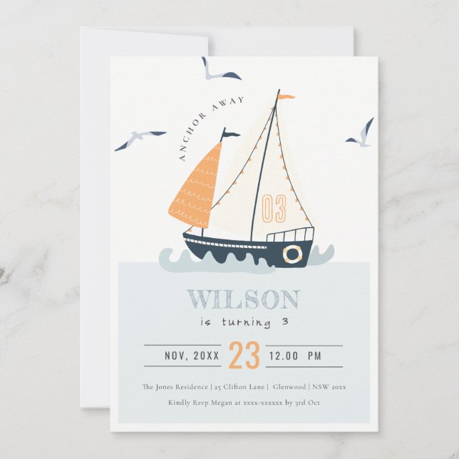 Carte De Remerciements Cute Nautical Sailboat Pastel Anniversaire de enfa (Devant)