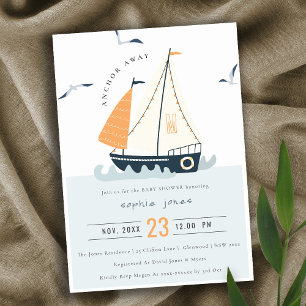 Carte De Remerciements Cute Nautical Sailboat Pastel Baby shower Invitati