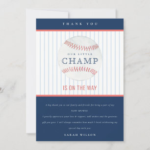 Carte De Remerciements Cute Navy Notre Petit Champ Baby shower De Basebal