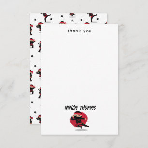Carte De Remerciements Cute Ninja Warrior Black & Red Kids Nom personnali