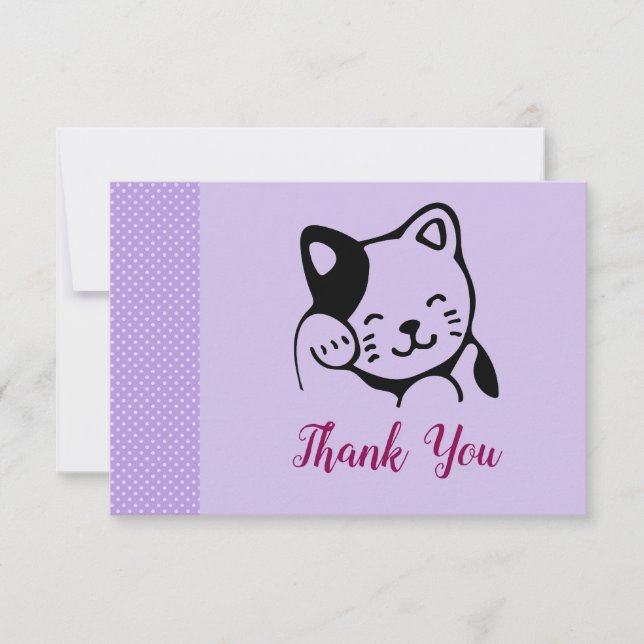 Carte De Remerciements Cute noir et blanc Kitty Chat Waving Bonjour (Devant)