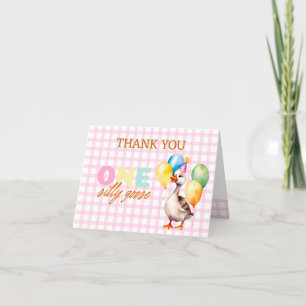 Carte De Remerciements Cute One Silly Goose Rose Girl 1er anniversaire