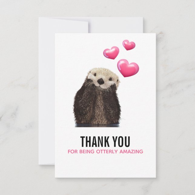 Carte De Remerciements Cute Otter avec Valentines Coeurs Drôle Pun (Devant)