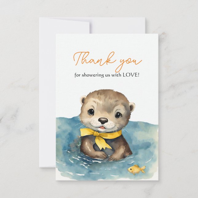 Carte De Remerciements Cute Otter Baby shower neutre pour les femmes (Devant)