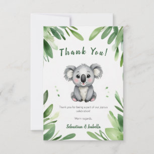Carte De Remerciements Cute Ours Koala avec Baby shower Feuille vert