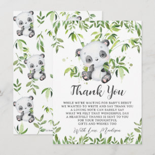 Carte De Remerciements Cute Panda Bear Bambou Baby shower de verdure