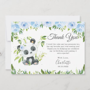 Carte De Remerciements Cute Panda Bleu Floral Verdure fête d'anniversaire